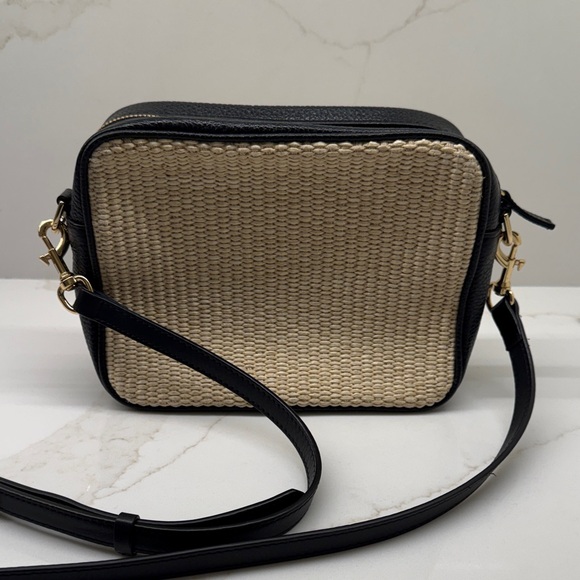 Quince Handbags - Black and Cream Woven / Italian Leather Crossbody Bag